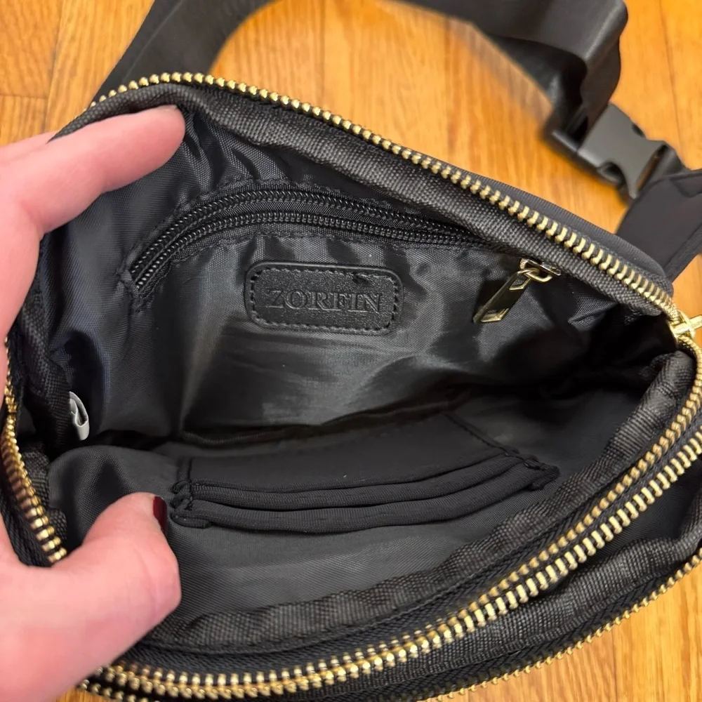 Zorfin Black Belt Bag Crossbody with Gold Accents - Picture 4 of 10